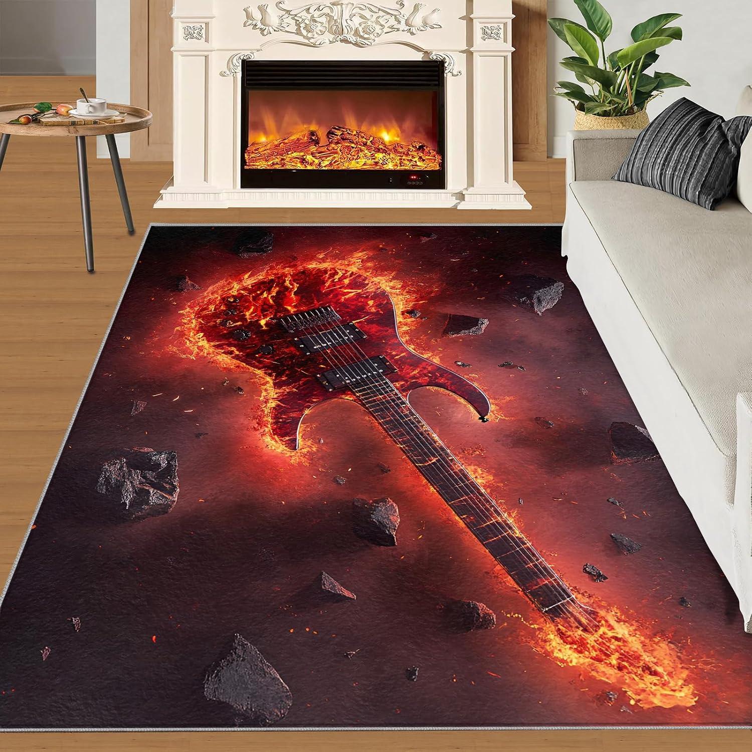 Guitar Rugs for Bedroom - 6x9 Area Rug - Guitar Rugs for Living Room, Cool Musical Instrument Rug, Washable Home Decor Carpet