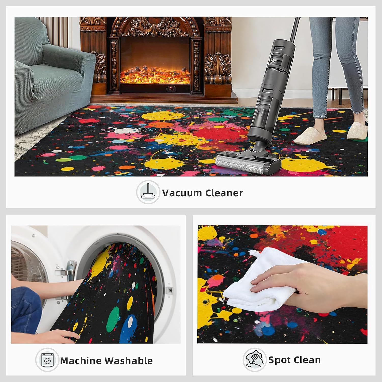 Colorful Ink Splash Rug 6x8-6x8 Rug, Modern Area Rugs for Living Room Bedroom, Colorful Area Carpet, Abstract Washable Carpet, Modern Home Decor & Gifts