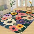 Boho Floral Area Rug Large - 6x8 Rug, Floral Botanical Rugs for Living Room, Watercolor Flower Carpet, Boho Washable Area Rugs for Bedroom, Aesthetic Carpet, Flower Home Decor