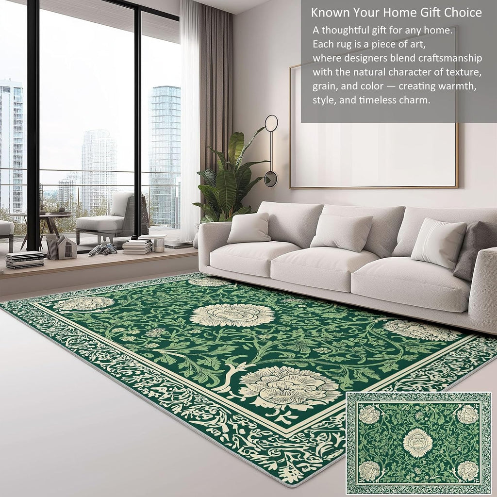 Geometric Plants Flowers Vines Print 5 x 7 ft Area Rugs for Living Room, Soft Washable Rugs for Bedroom Non Slip Moroccan Carpet, Stain Resistant Throw Carpet for Office Nursery Dining Room