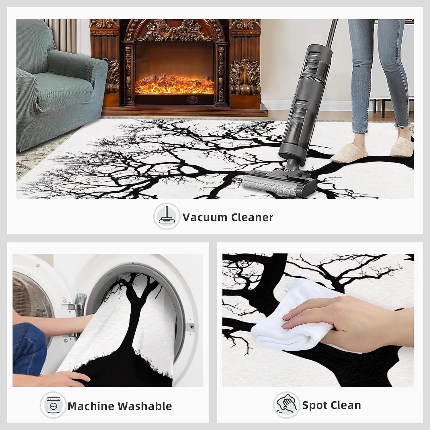 Dead Tree Rug 6x8, Branches Rugs for Bedroom, Tree Silhouette Area Rug, Home Decor Rugs for Living Room, Non-Slip Machine Washable Carpet