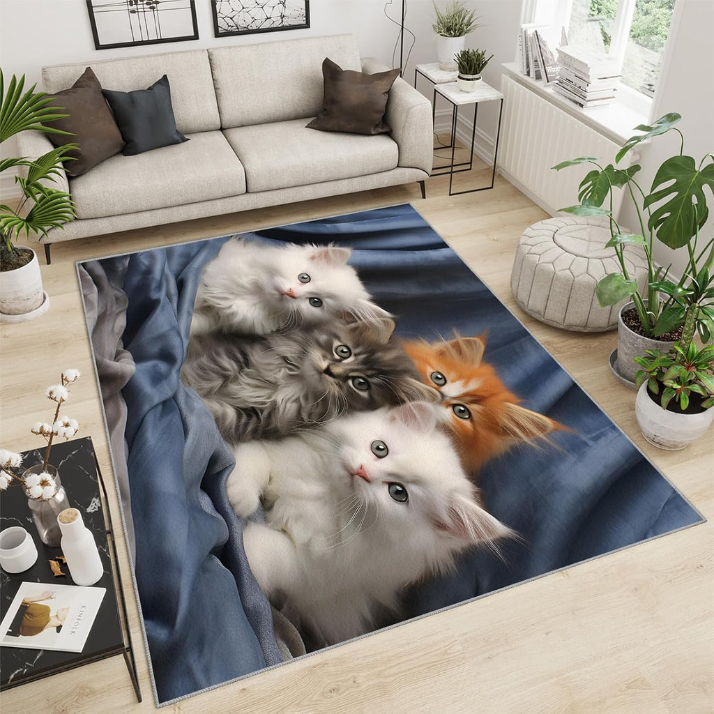 6x8 Rug Cute Kitten Area Rug, Cat Lover Rugs Floor Carpet, Indoor Non-Slip Rugs for Room Sofa Living Room Mat Bedroom Home Decor Floor Mats