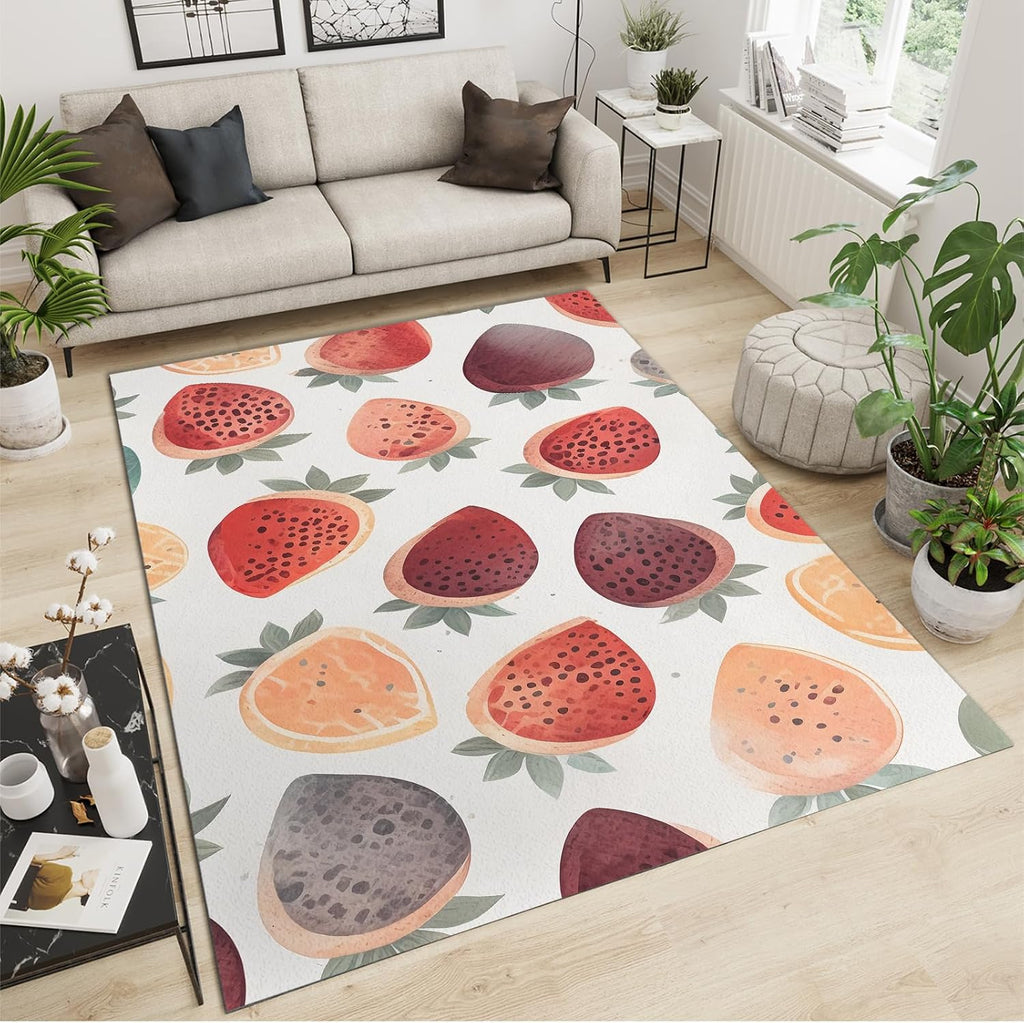 Ink and Wash Fresh Strawberry Area Rug, Modern Creations Fresh Indoor Non-Slip Kids Rugs, Machine Washable Breathable Durable Carpet for Front Entrance Floor Decor,6 x 8ft