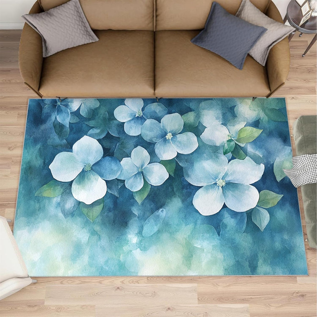 Florals Rugs for Bedroom, Watercolor Florals Rug 6x8, Fresh Flowers Dining Room Rugs Washable & Non Slip Large Carpet for Home Decor