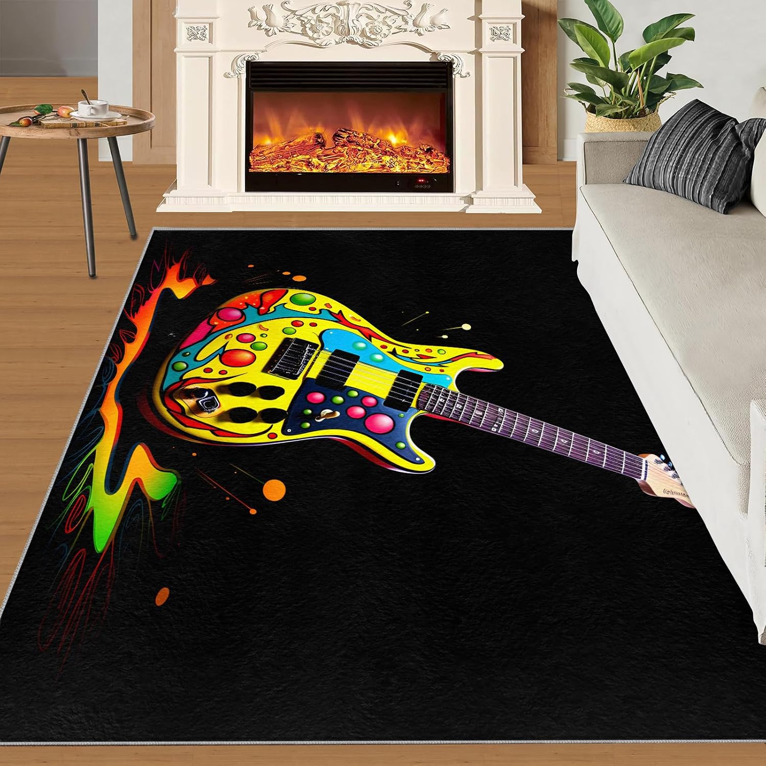Guitar Home Decor Area Rug - Cool Guitar Bedroom Rug - Music Lover Living Room Rugs - Non-Slip Low Pile Carpet for Kids Room Band Recording Studio 6x8ft