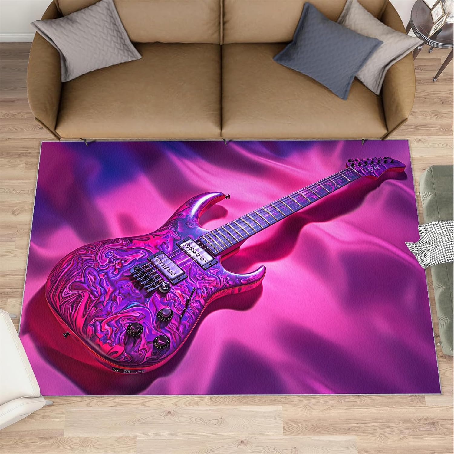 Piano Rug & Home Decor - Purple Rugs for Living Room, Boys Cool Washable Rugs for Bedroom, Musical Carpet, Non Slip Indoor Piano Area Rug & Music Room Decor 6x8 ft