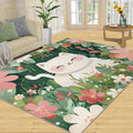 Cat in The Garden Rug for Kids Room - 6x8 Large Rug, Animal Cat Rugs for Bedroom Watercolor Flowers Area Rugs for Living Room Home Decor Washable Rug