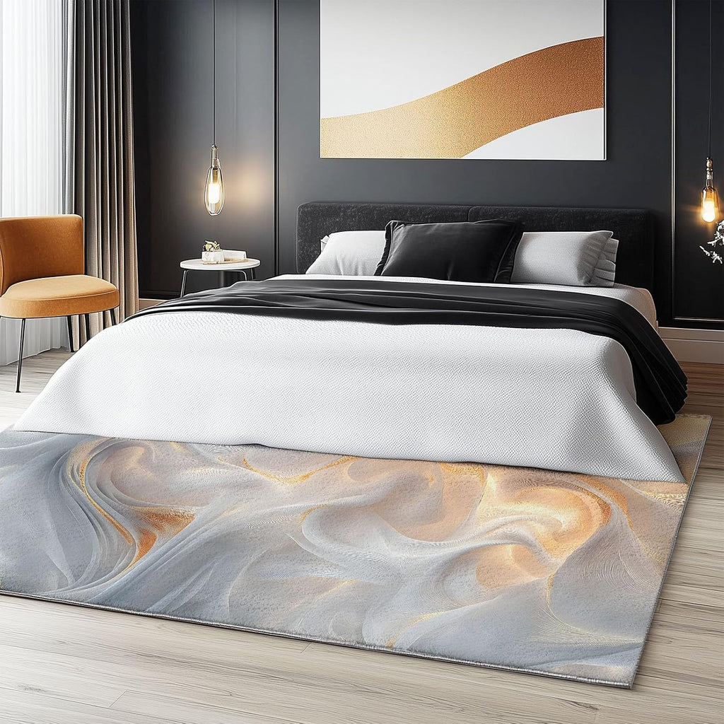 Swirling Marble Texture Washable Modern Area Rug - 6 x 8 ft Rugs for Living Room, Bedroom, Machine Washable Rug Soft Non Slip Non Shedding Area Rug - Multicolor, 6 x 8 ft