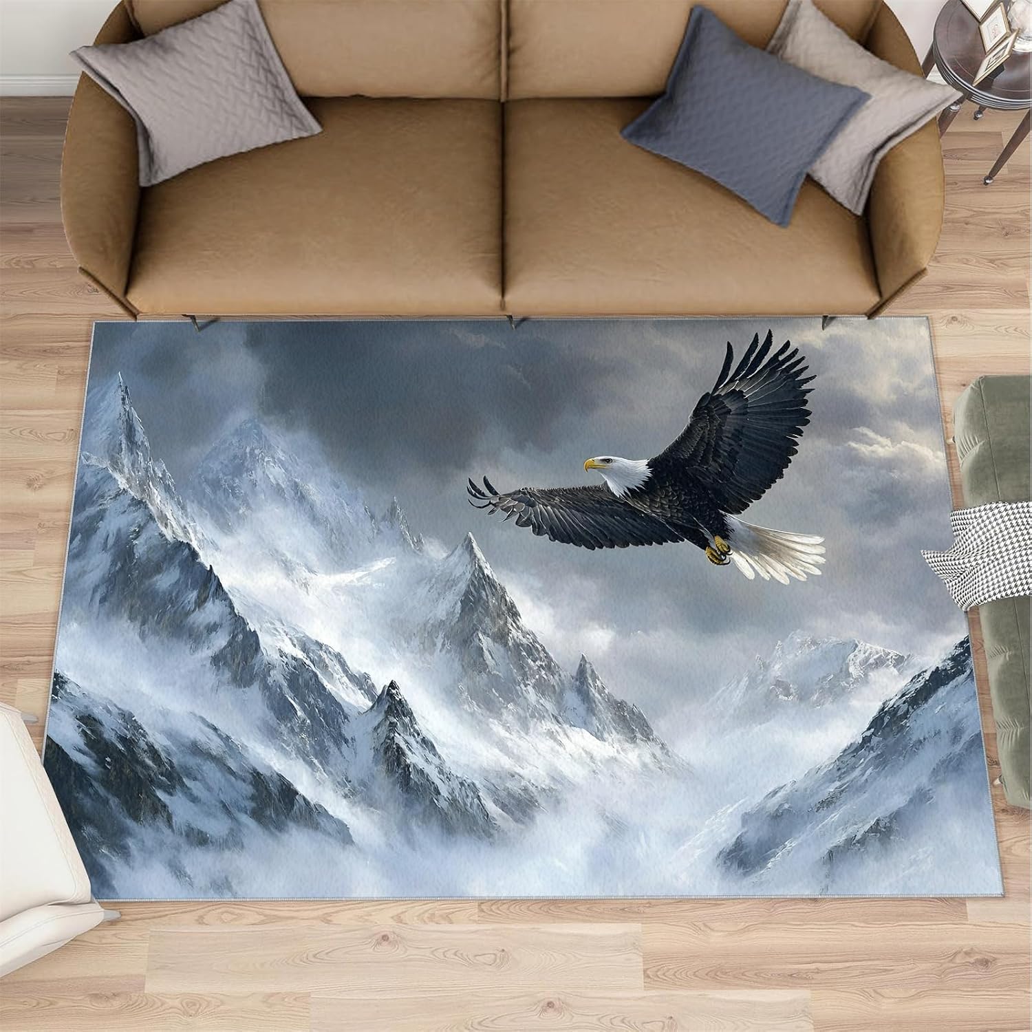 Bald Eagle Area Rug 6x8 - Snow Mountains Large Rugs for Living Room, Wild Animals Carpet Area Rug for Girls Bedroom Kids Room Basement Office Classroom