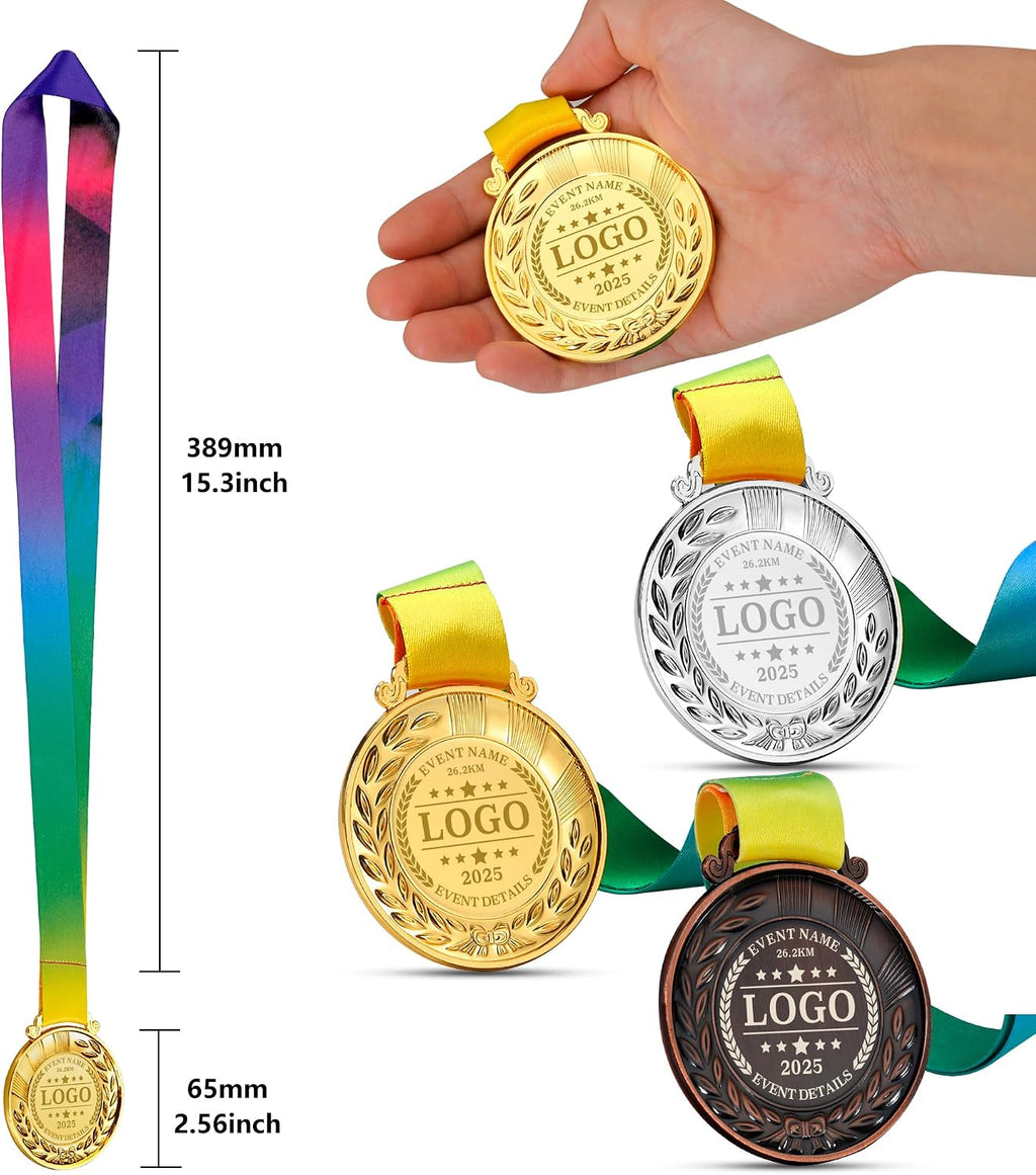 Aizza Beata 10PCS - Custom Gold Medals for Awards - Personalized Metal Award Medals with Neck Ribbon, 1st 2nd 3rd Place Medals for Adults, Kids, Students, Perfect for Competitions, Gifts, Party Favor