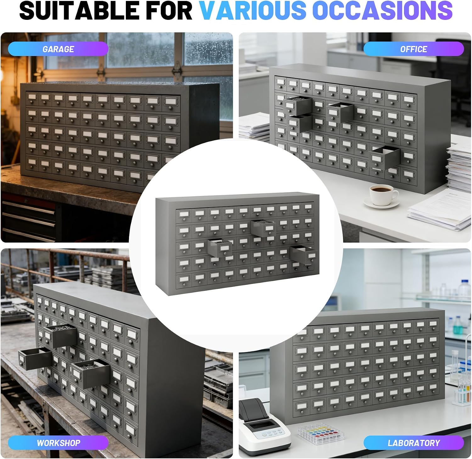 50 Drawers Metal Storage Drawer Cabinet, Gray Cold Rolled Parts Cabinet, Bolt and Nut Tool Storage Box, Hardware Organization Shelves Bolts Bin Organizer Tool, 33.9' W x 9.1' D x 17.3' H