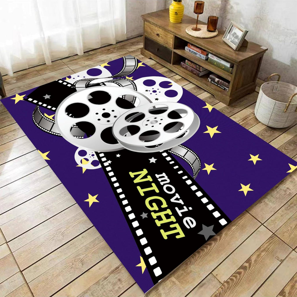 Movie Theater Decor Living Room Area Rug,6x8ft,Home Theater Floor Mat with Cinema Sign Design, Non-Slip Area Carpet Ideal for Bedroom, Kitchen, Hallway