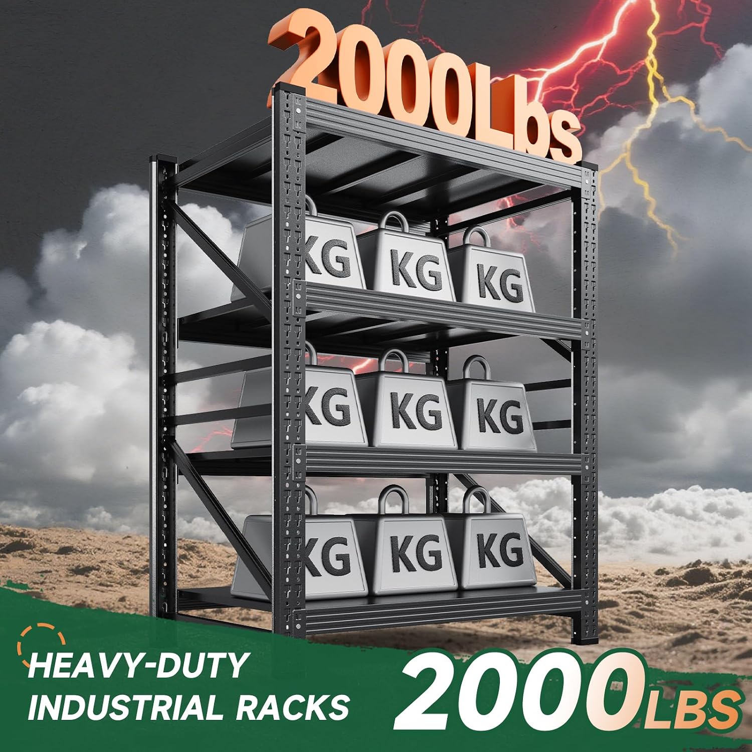Letaya 2000LBS Storage Shelves Heavy Duty,60' H Garage Shelving Units, 4 Tier Adjustable Utility Rack Shelf,Large Metal Industrial Shelves,for Shop,Warehouse,Basement,Black (40' W x 20' D x 60' H)