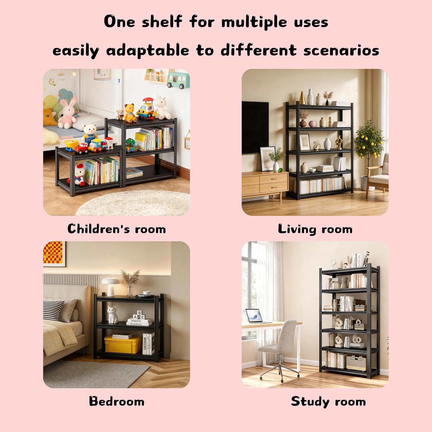 45' W*77' H Book Shelf，6 Tier Metal Wide Bookshelf，Heavy Duty Book Shelfs，Adjustable Shelving Unit，Tall Bookcase，Industrial Bookshelf for Living Room，Bedroom，Office and Library