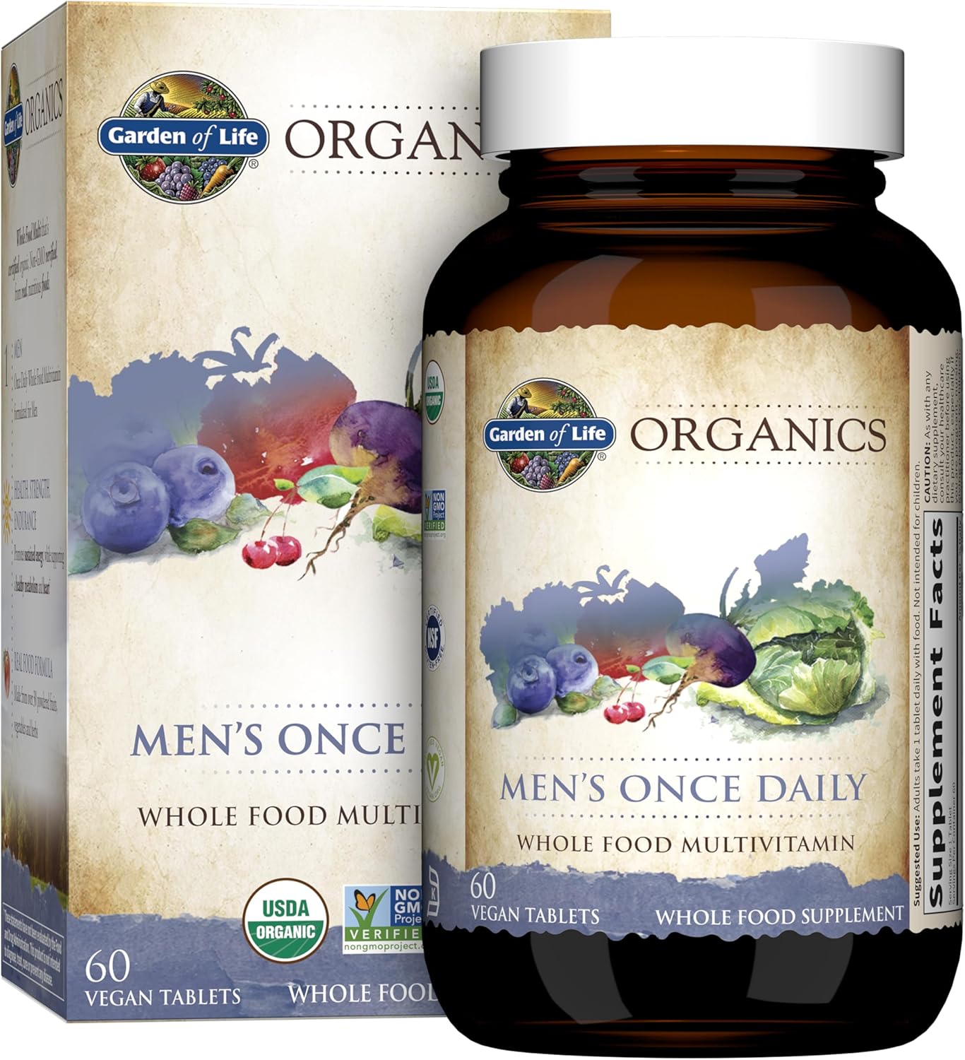 Garden of Life Once Daily Whole Food Multivitamin for Men, Organic Mens Vitamins & Minerals, Vitamin C, Zinc, Vegan, for Health & Well-Being, 60 Tablets (Pack of 6)