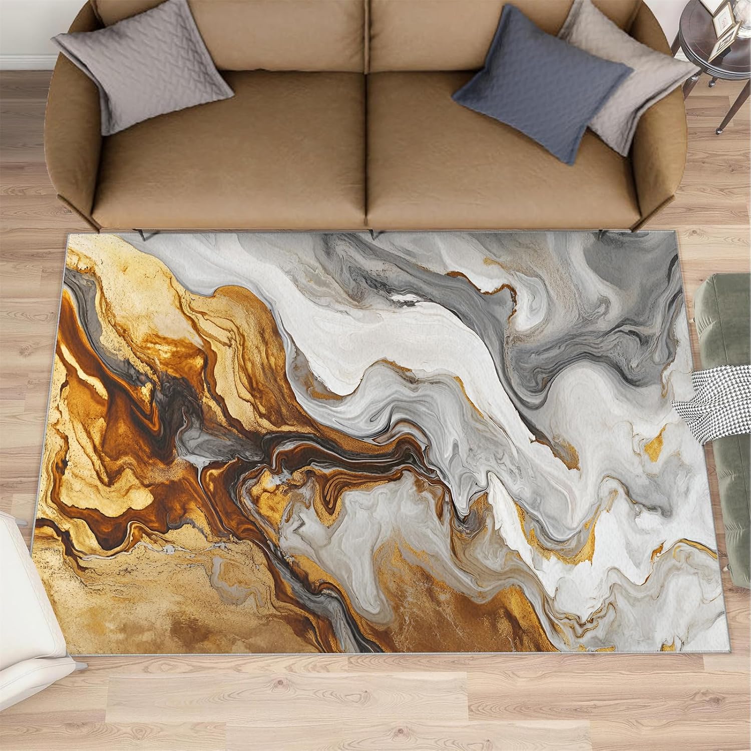 Fluid Rugs for Bedroom, Abstract Art Rug 6x8, Modern Decor Dining Room Rugs Washable & Non Slip Large Carpet for Home Decor