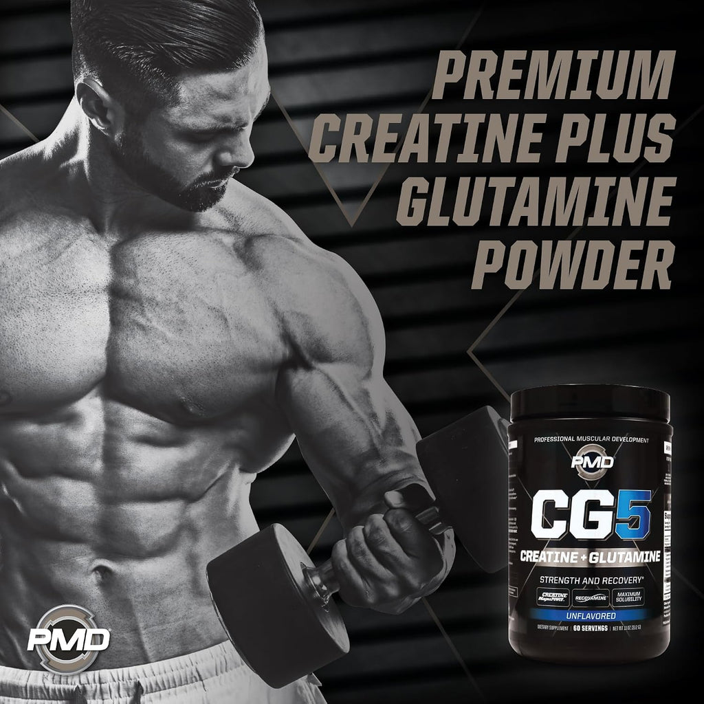 PMD Sports CG5 Premium Creatine & L Glutamine Powder, Power Recovery, Build Lean Muscle, Increase Workout Performance, Maximum Strength Pre Workout & Post Workout, Unflavored, 60 Servings (Pack of 2)