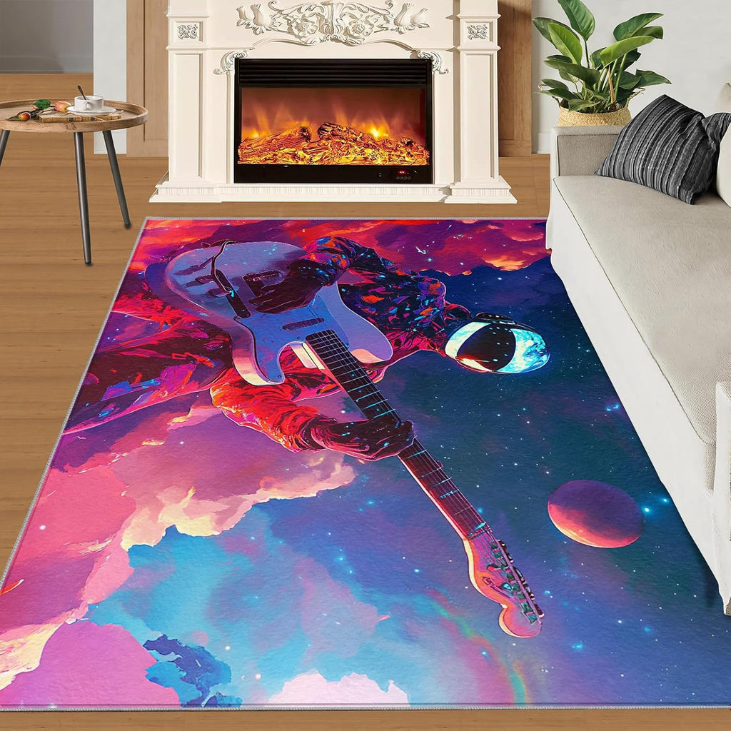 Guitar Rug for Bedroom 6x8 Rug Alien Rugs, Rock Guitar Home Decor, Non Slip Washable Large Rugs, Music Lover Carpet for Boys and Girls Teen Playroom