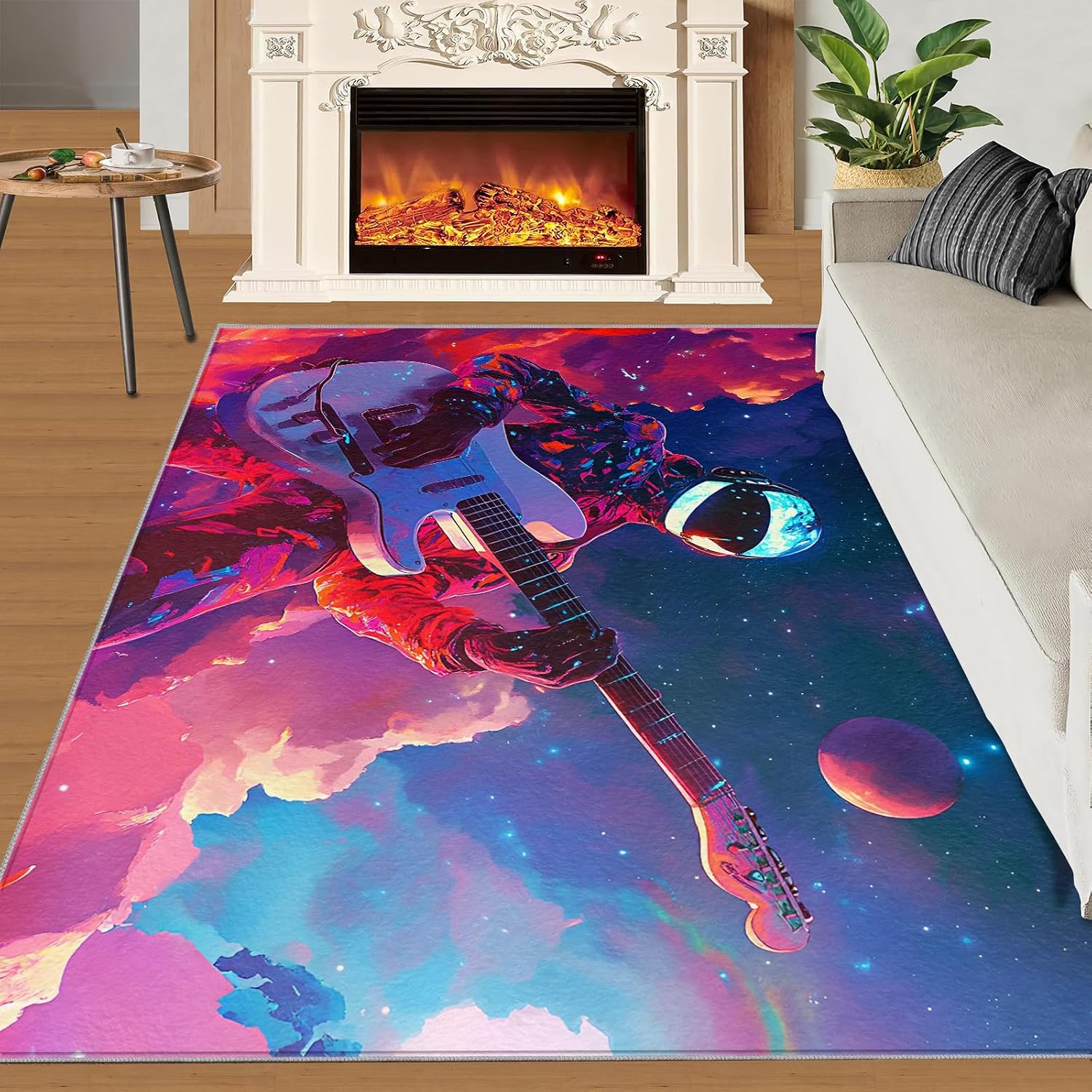 Guitar Rug for Bedroom 6x8 Rug Alien Rugs, Rock Guitar Home Decor, Non Slip Washable Large Rugs, Music Lover Carpet for Boys and Girls Teen Playroom