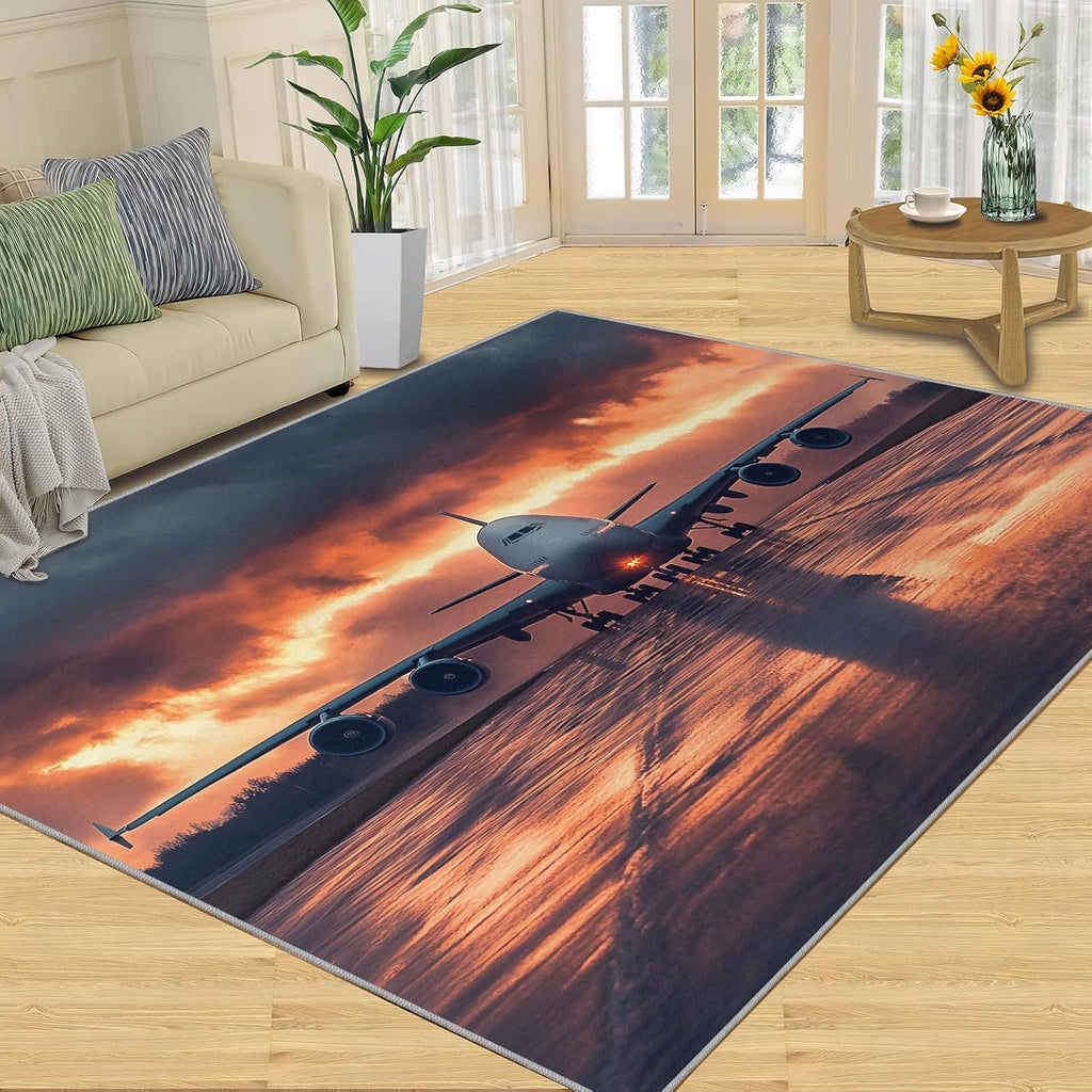 6x8 Airplane Area Rug - Passenger Runway Large Rugs for Living Room, Airplane Realistic Carpet Area Rug for Girls Bedroom Kids Room Basement Office Classroom