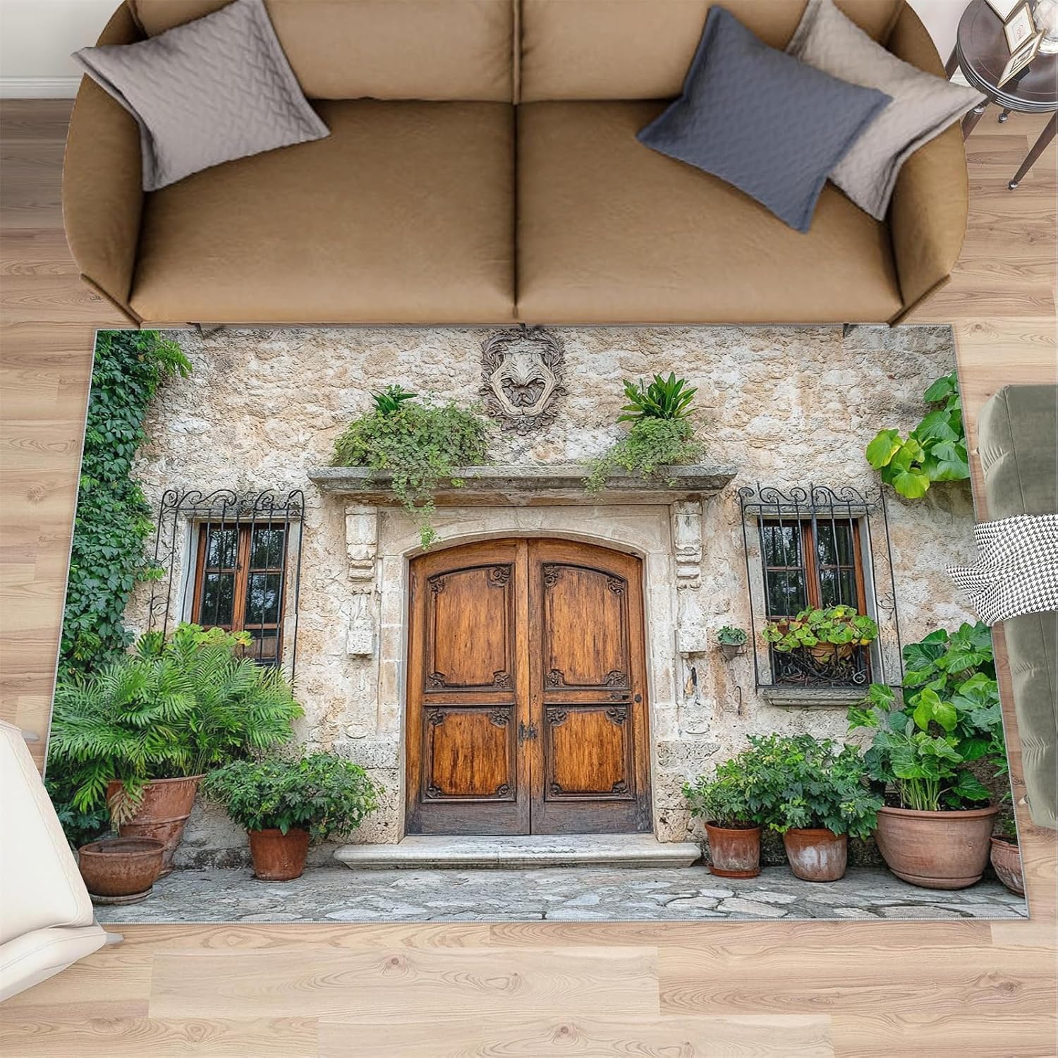 Tuscany Italy Rug 6x8-6x8 Rug, Barn Door Area Rugs for Bedroom, Green Plants Rugs for Living Room, Farmhouse Washable Mat, Italian Street Carpet, Italy Home Decor & Gifts