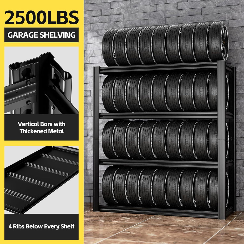 4-Tier 40' W x 20' D x 60' H Garage Shelving Garage Storage Shelves 2200LBS Metal Industrial Shelf Adjustable Heavy Duty Shelving Storage Rack Shelving Unit (Black)