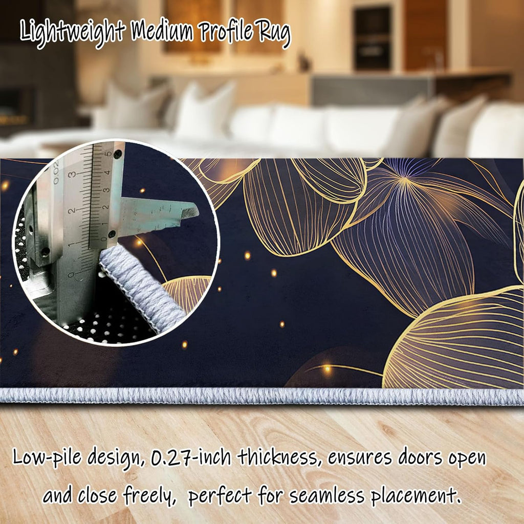 Washable Non-Slip Area Rug Resistant, Artistic Gold Line Orchid Theme for of Living Room Bedroom Kids Room, Nursery, Office, Kitchen, Multicolor 6 x 8 ft Carpet Pet & Child Friendly