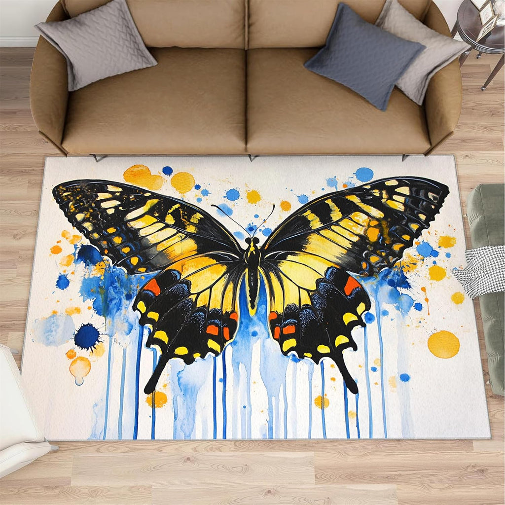 Butterfly Area Rug Large - 6x8 Rug, Moth Rugs for Living Room, Watercolor Carpet, Animal Washable Area Rugs for Bedroom, Kids Carpet, Butterfly Home Decor