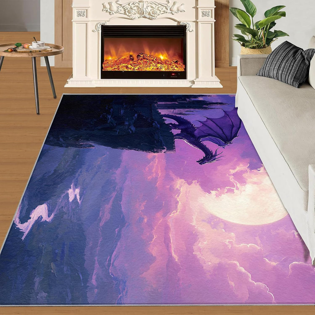 Dragon Rug 6x8, Castle Rugs for Bedroom, Dragon Area Rug, Home Decor Rugs for Living Room, Non-Slip Machine Washable Carpet