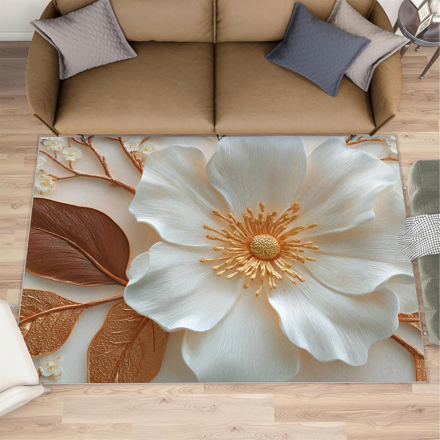 3D Florals Rugs for Bedroom, Flowers Rug 6x8, Flowers Dining Room Rugs Washable & Non Slip Large Carpet for Home Decor