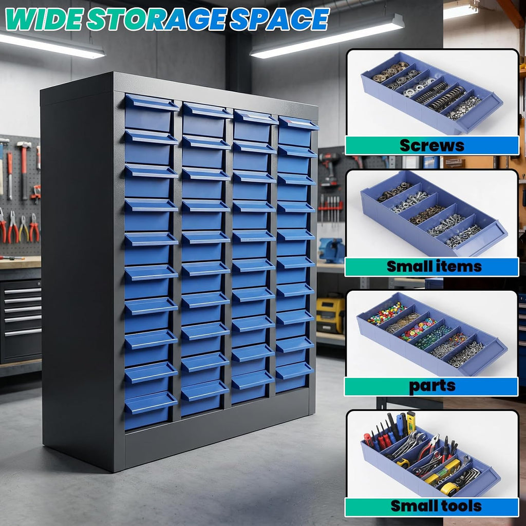 40 Drawers - Part Cabinet, Shelves & Label Stickers - Bolt and Nut Organizer Bolt Bin Cabinets, Durable Steel Tool Storage Cabinet for Garage/Workshop Small Parts/Hardware Organization (40 Drawer)