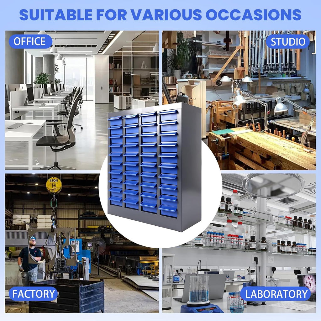 ABS-40 Drawer Parts Cabinet, Bolt, nut and Tool Parts cabinets, Alloy Steel Parts Cabinet with Labels and Shelves, Suitable for garages, basements, and Small Tool Storage