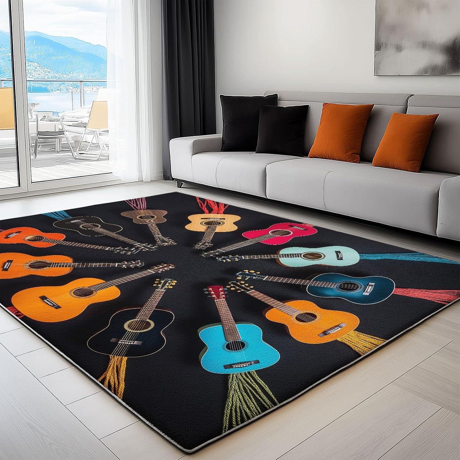 Rugs for Living Room 5x7 ft Area Rugs Music Instrument Guitar Color Machine Washable Rug Soft Carpet Low Pile Non Slip Large Rugs for Bedroom Nursery Office Dining Room Home Deco