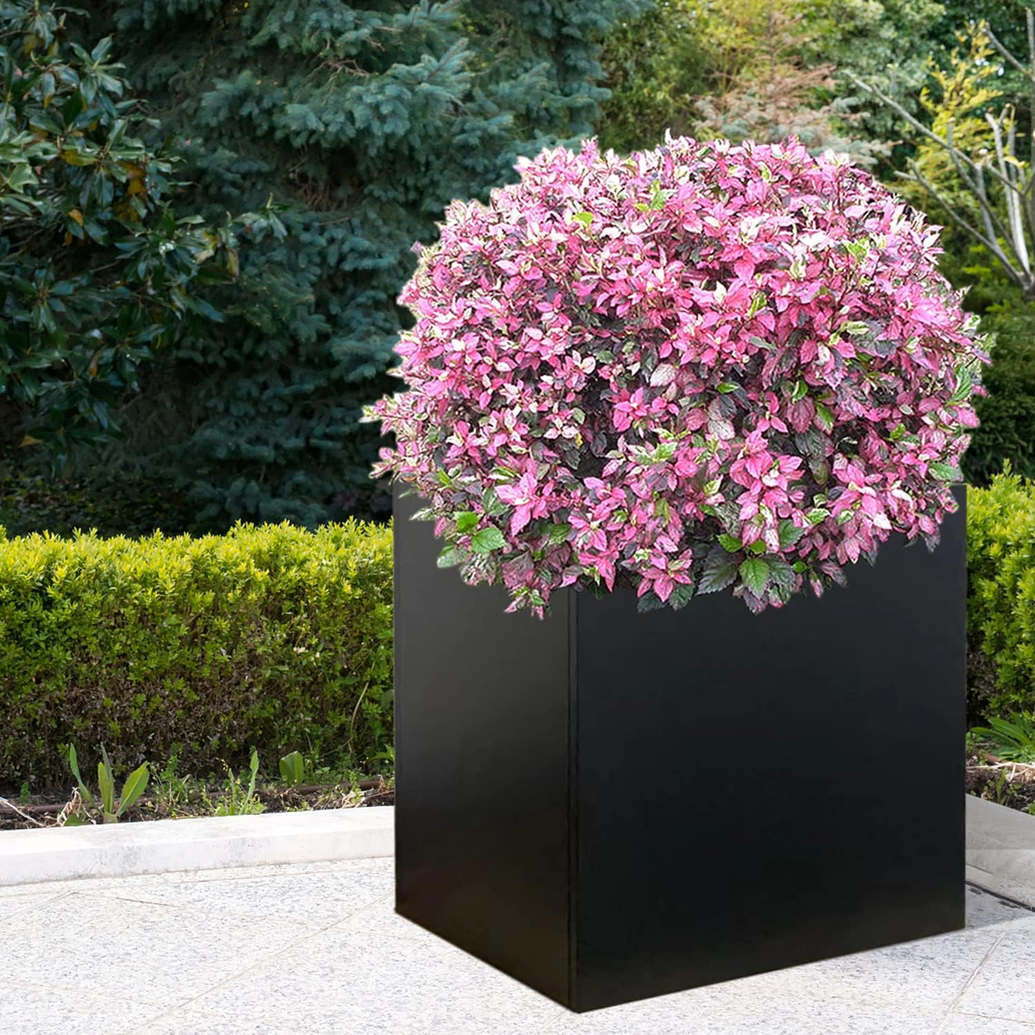 Galvanized Steel Planter Box Black Metal Planter 20Inch Large Square Indoor Outdoor Planters Cube Steel Heavy Duty Planter Powder Coating Modern Commercial Residential for Patio, Plants, Yard, Garden