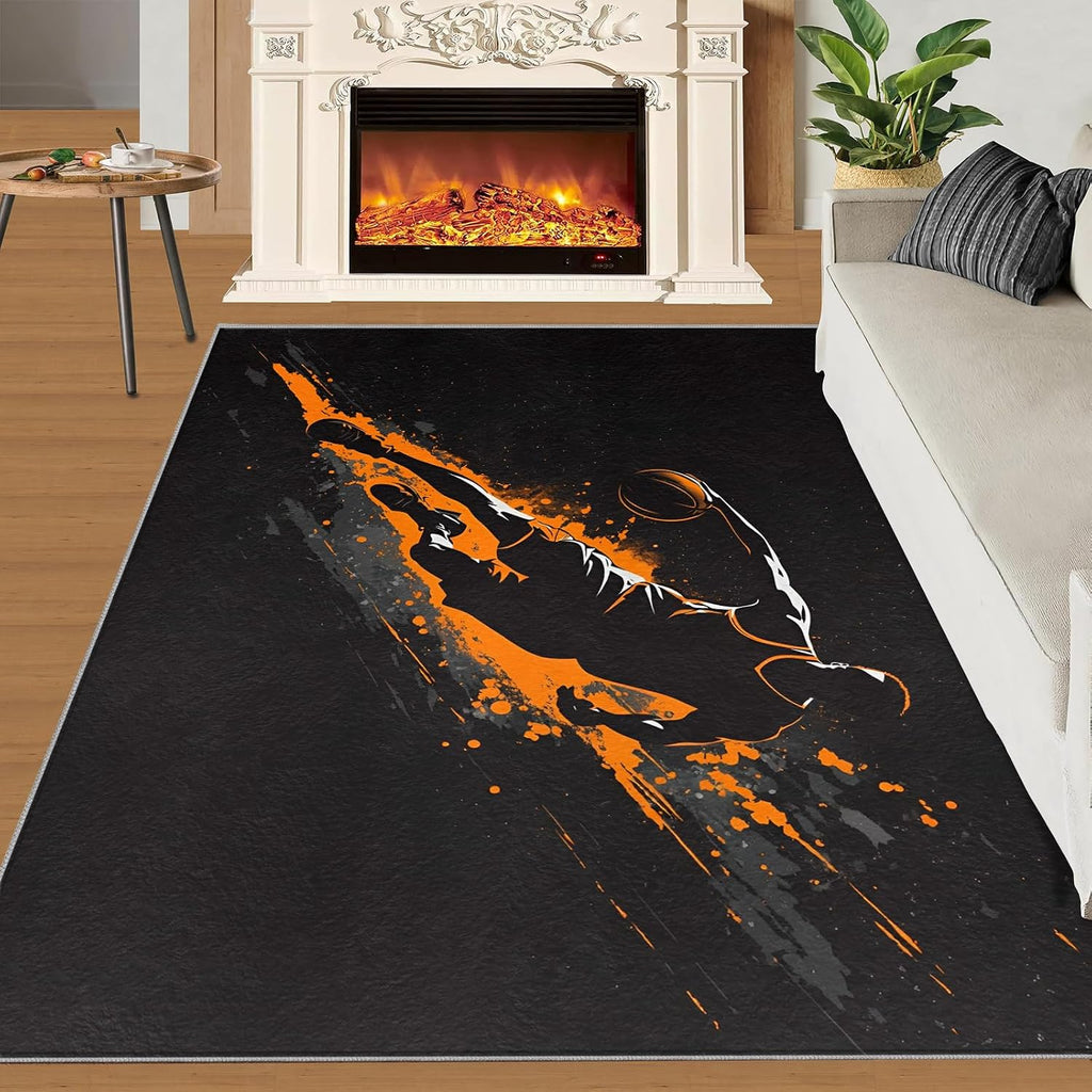 Sports Rug 6x8-6x8 Rug, Basketball Area Rugs for Living Room, Sports Theme Rugs for Bedroom, Boys Non-Slip Mat, Sports Home Decor & Gifts