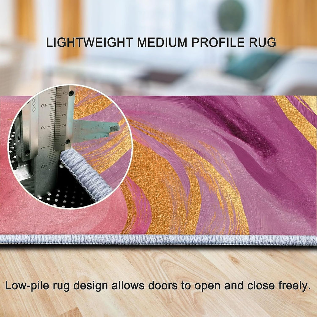 Washable Area Rugs 5' x 7' Non-Slip Elegant Luxury Soft Rug, Low Pile Machine Washable Carpet for Living Room Entryway Bedroom Nursery Metallic Marble Swirls Print Pattern Carpet