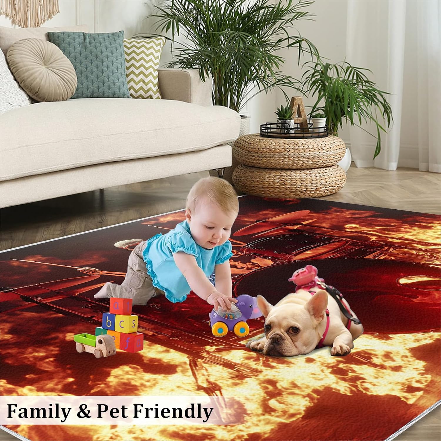 Guitar Rug & Home Decor - Flame Rugs for Living Room, Boys Cool Washable Rugs for Bedroom, Rock and Roll Carpet, Non Slip Indoor Guitar Area Rug & Music Room Decor 6x8 ft