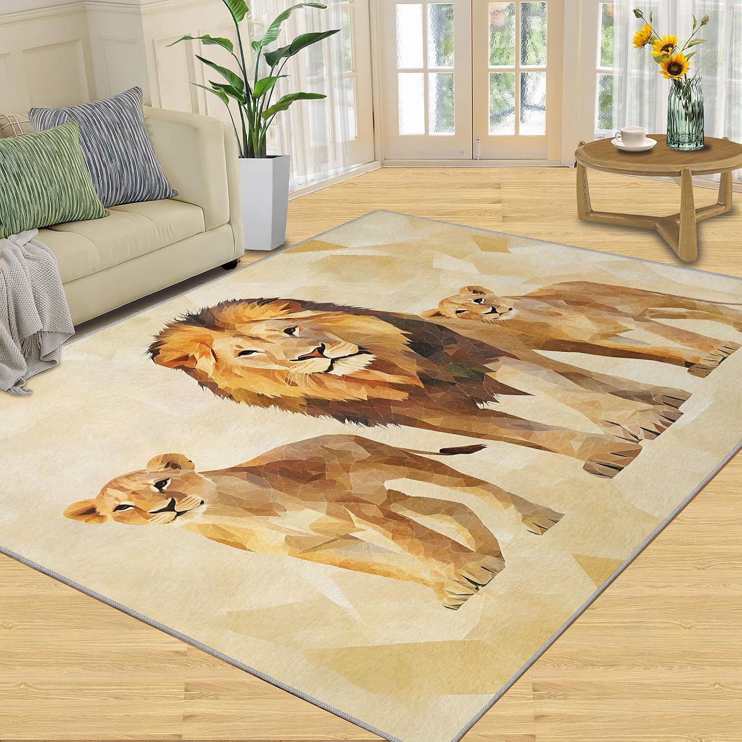 6x8 Lion Area Rug - Lion Large Rugs for Living Room, Geometric Animals Carpet Area Rug for Girls Bedroom Kids Room Basement Office Classroom