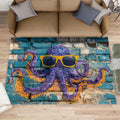Graffiti Rugs for Bedroom, Street Art Rug 6x8, Octopus Dining Room Rugs Washable & Non Slip Large Carpet for Home Decor