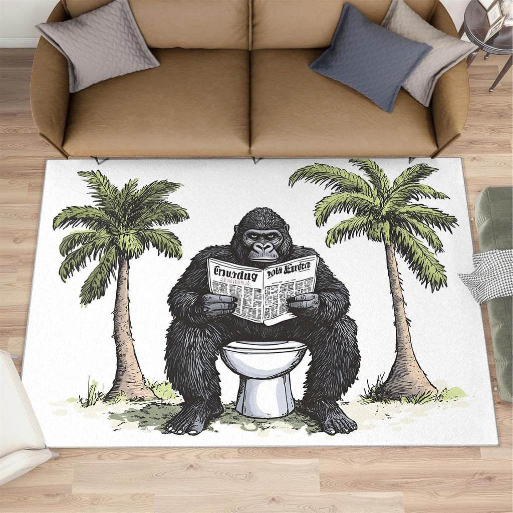 Gorillas Rug - 6x8 Rugs for Bedroom, Funny Gorillas Area Rug, Chimpanzee Washable Rugs for Living Room, Non Slip Animal Indoor Carpet - Home Decor, Tropical Wildlife Gifts for Kids