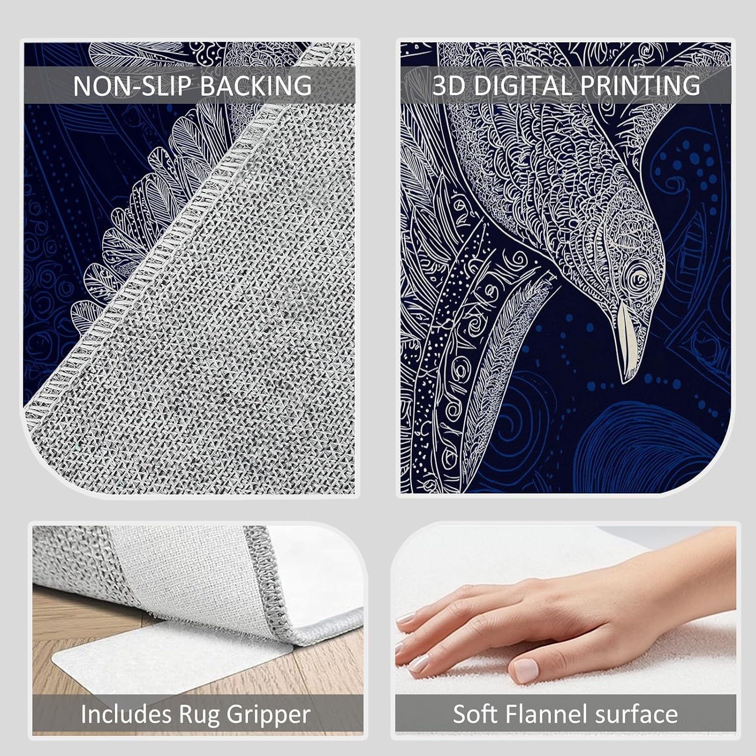 Indoor Non-Slip Area Rug 5 x 7 ft, Abstract Art Washable Rug Viking Runes Animals Birds Low Pile Carpet for Living Room Entryway Kitchen Front Entrance Kids Room Door Mat Laundry