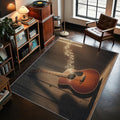 Guitar Rugs for Music Room - 5x8 Rug, Music Note Living Room Rugs, Vintage Guitar Bedroom Rug, Music Themed Carpet, Retro Musical Home Decor & Gifts