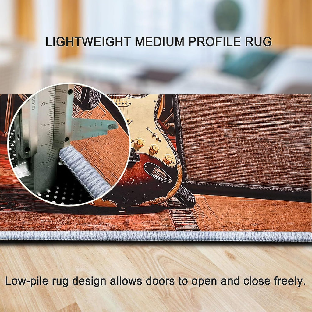 5 x 7 ft Area Rugs for Living Room Retro Style Drum Set Guitar, Black Soft Washable Bedroom Non-Slip Modern Rug, Stain Resistant with Rubber Back Carpet, for Kids Playroom Nursery Dining Room Mat