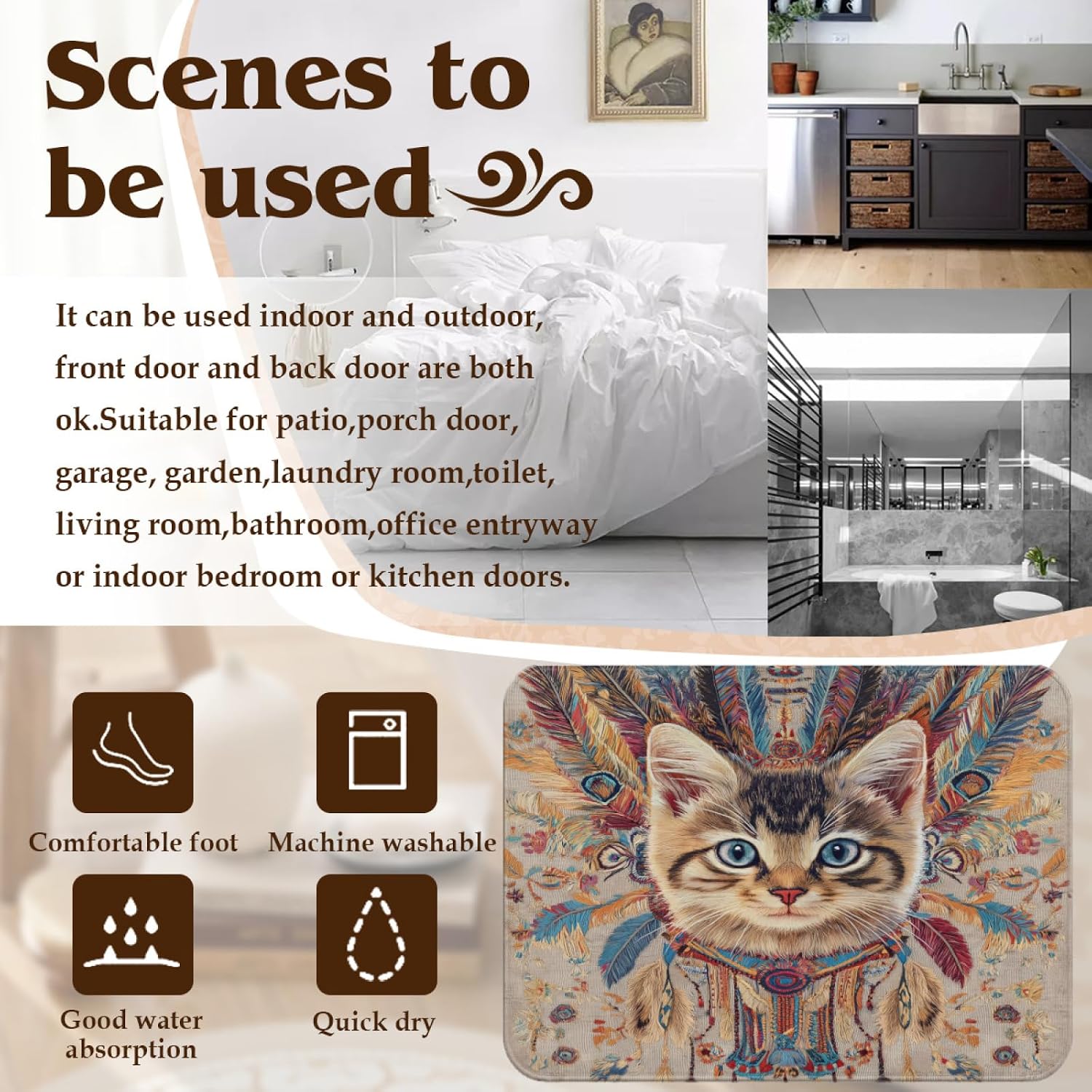 Cat Rug 6 ft x 8 ft Washable Non Slip Soft for Living Room Bedroom, Cute Cartoon Kitten Area Rug, Kids Nursery Girls Carpet, Cat Home Decor & Gifts