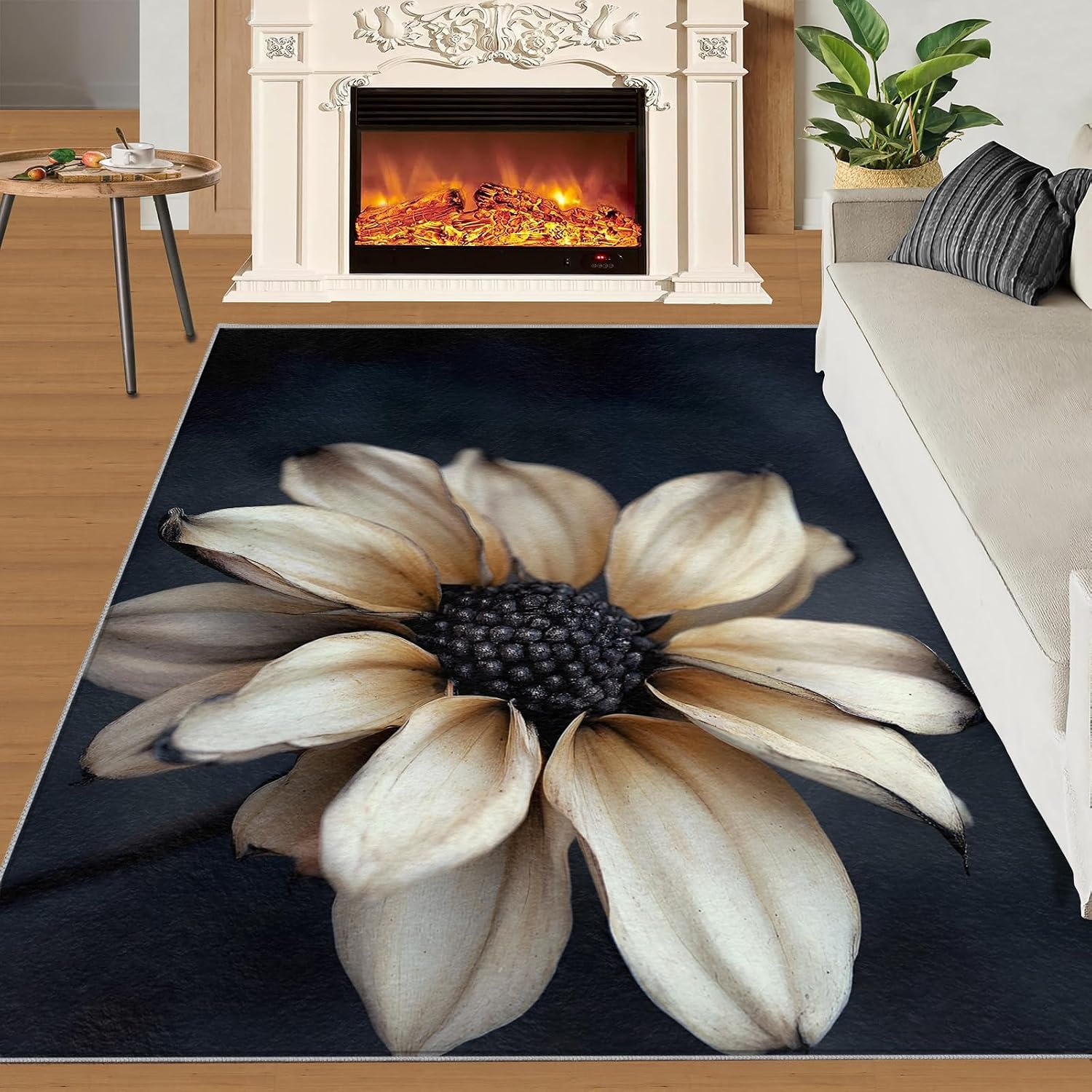 Floral Rug Large - 6x8 Rug, Dahlia Washable Rugs for Living Room, Modern Carpet, Minimalist Non-Slip Area Rugs for Bedroom, Light Luxury Carpet, Floral Home Decor
