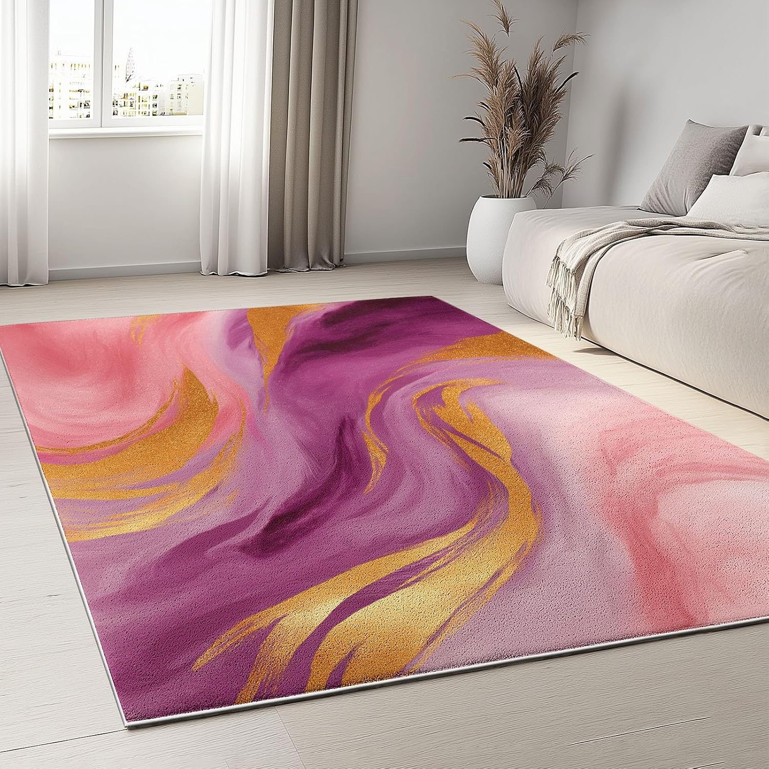Washable Area Rugs 5' x 7' Non-Slip Elegant Luxury Soft Rug, Low Pile Machine Washable Carpet for Living Room Entryway Bedroom Nursery Metallic Marble Swirls Print Pattern Carpet