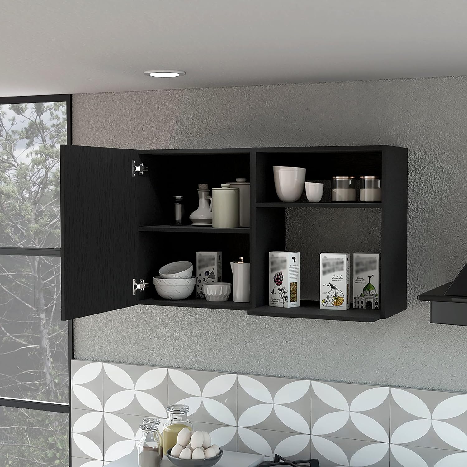 40' Single Door Freestanding Storage Cabinet, Kitchen Storage Bakers Rack with Side Shelves, Utility Food Cupboard with Metal Handles for Kitchen Storage, Wenge