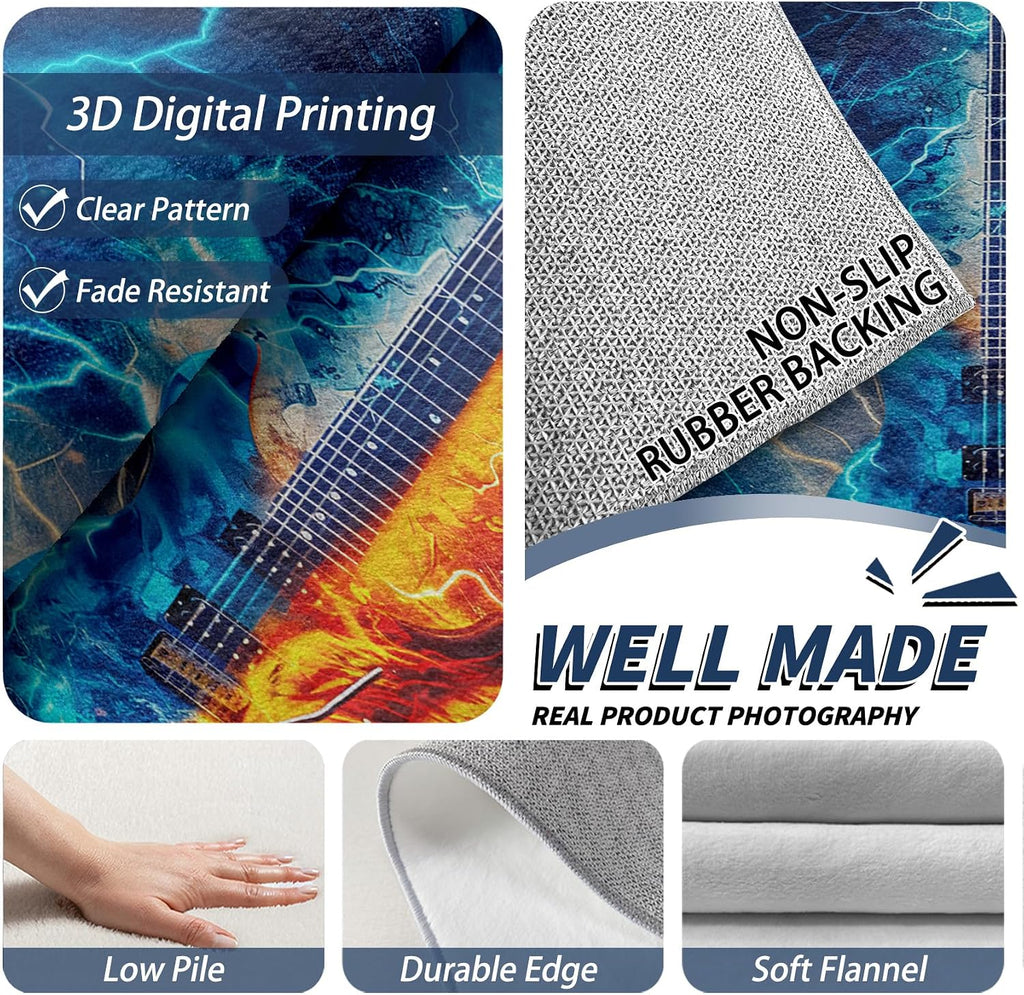 Guitar Rugs for Music Room - 5x7 Rug, Music Home Decor, Electric Guitars Washable Rugs for Living Room Bedroom, Boys Cool Musical Area Rug, Rock and Roll Carpet, Guitar Gifts for Men