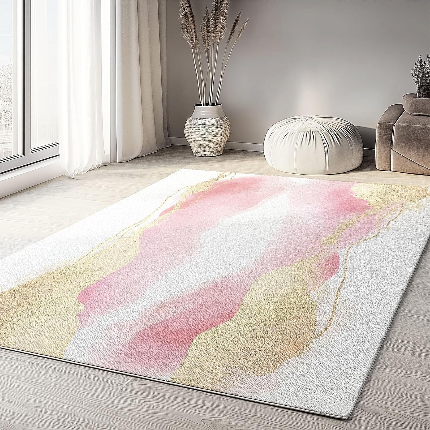 Elegant Blush Marble Washable Modern Area Rug - 6 x 8 ft Rugs for Living Room, Bedroom, Machine Washable Rug Soft Non Slip Non Shedding Area Rug - Multicolor, 6 x 8 ft