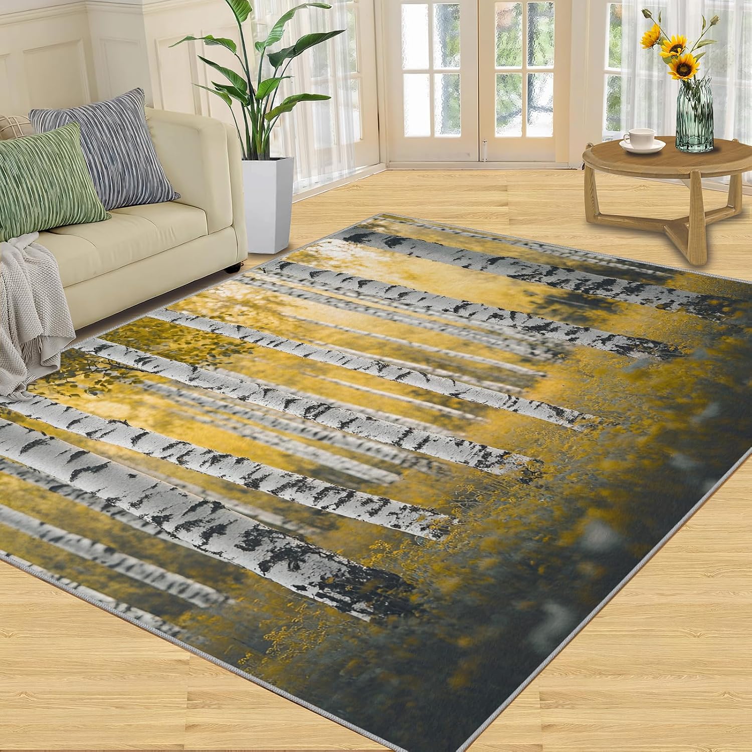 Forest Rugs for Living Room 6x8 Rug, Autumn Area Rug, Birch Trees Rugs, Large Machine Washable Rug, Non-Slip Floor Carpet for Bedroom Kids Room Home Decor